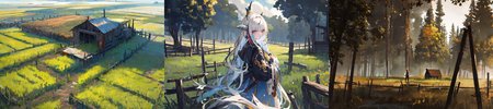 (otherworldly), highly insanely detailed, masterpiece, top quality, best quality, highres, 4k, 8k, RAW photo, (very aesthetic, beautiful and aesthetic), farm, fields, barn, fence, fantfa, <lora:FantasyFarm-10:0.8>, 
1girl, 
(__lazy-wildcards/char/haircolor__), 
(__lazy-wildcards/dataset/background-color__),âââ