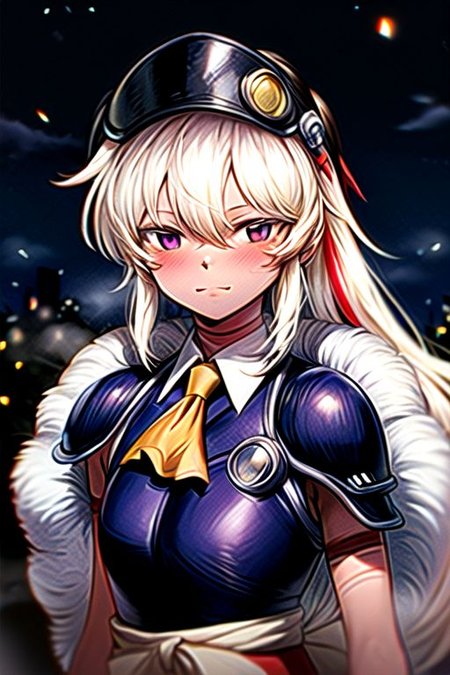 best quality 1girl Setsun4 solo long hair,  (night time) forest background black hair very long hair purple eyes multicolored hair armor, small, (fur trim) (medium body),<lora:EMS-179-EMS:0.800000>,<lora:EMS-293862-EMS:0.800000> bow, hair_bow, hair_tubes, red_bow, brown_hair, long_hair, bangs, ascot, frilled_bow, yellow_ascot, blush, smile, hair_between_eyes, athletic, armor, miko, strengthmda,  Smiling, happy, (helmet), Samurai Helmet