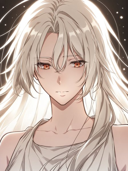 <lora:Omniscient_Readers_Viewpoint__Shin_Yoosung_adult:1>
1girl, solo, very long hair, white hair, straight hair, parted bangs, hair between eyes, red brown eyes,
white dress, flowing dress, layered dress, sleeveless dress, ankle length dress, soft fabric, ethereal look,
score_9, score_8_up, score_7_up, score_6_up, source_anime, rating_explicit, masterpiece, best quality, intricate details, gothic fantasy, upper body portrait, dramatic pose, confident gaze, cinematic lighting, clean background, glowing magical particles, detailed face, vibrant colors