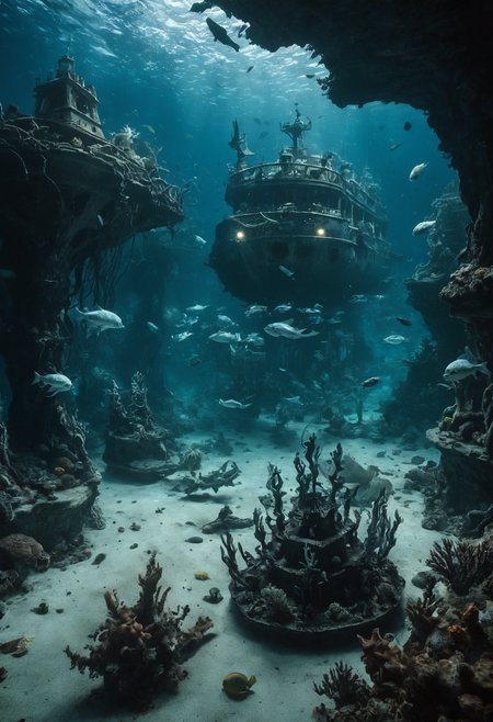 A deep underwater scene with a sunken empire, Atlantis, surrounded by  ghostly sea creatures in the dark waters, looking at viewer
<lora:add-detail-xl:1> <lora:xl_more_art-full_v1:0.5>  <lora:looking_at_viewer:2>