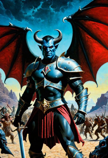 A hyperrealistic 8k photograph was captured by Sid Avery's Hasselblad camera, depicting close-up a handsome+ Tiefling shield bearer with pink++ skin and slender build during a battle+++, surrounded by goblins++, He has a bald head, neon yellow eyes, calm++ and handsome+ and detailed face, cold smile++, mysterious and ominous aura of dark shadows enveloping the figure, Lovecraftian Horror-themed, in the artistic style of Boris Vallejo, Shadows casting an uncanny atmosphere, hints of eldritch dark energy crackling, He is dressed in a musketeer outfit, high details and era-appropriate, He is wielding a magically radiating+ Backsword+ in the right hand, and he is holding a steel shield+++ in the left hand, the character has huge demonic wings++, Backdrop (background) of a focused scene of a battle with goblins next to a white-marbles palace, Mysterious composition, imbued with a dark, ambient 3d warm studio backlight.