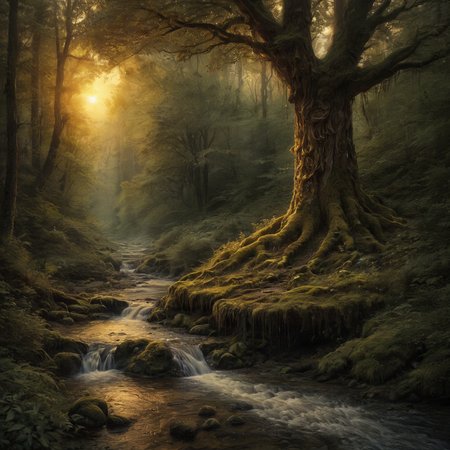 Painting using oil paints.

(Golden sunset bliss),

A druid mother and her children play in a stream in the leafy forest.

(Watercolor dreaminess), soft watercolor, selective color,

Atmospheric, antique, intricate, detailed. Rustic. Mossy.

Fantasy style. Fantasy dreamlike art. 

<lora:Old_Style_SDXL:0.2>
<lora:The_Dark_Side_of_the_Earth:0.2>
<lora:EnvyAwesomizeXL01:0.8> Awesomize 
<lora:LoromXL_Druidic_Naturalism_v1:0.3> druidic