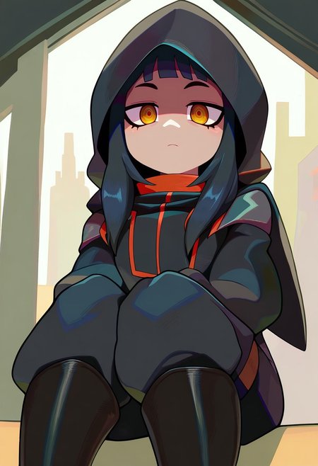 masterpiece,best quality,absurdres, amazing quality, hi res, masterpiece, best quality, detailed, amazing quality, detailed face, detailed eyes, clean eyes, best quality, highres, very aesthetic, newest, ultra-detailed, (best quality:1.1),ultra-detailed, high resolution, super detailed skin, beautiful detailed eyes, nsfw, Brightly Lit, Highly Visible, 8k, sharp focus, beautiful, perfect lighting, beautiful eyes, anatomically correct, anatomically correct face, extremely detailed eyes, smooth edges, beautiful face, symmetrical eyes, symmetrical face, 
BREAK MNSTRBLL_ST, CSLBGM_ST, MXSTL_IL, CUTNS_STL, KWAI_ST, 1girl,  fair skinned, long hair,  black hair,  assassin,  black_jacket,  leather_clothes,  black hood,  hooded,  shadows,  black smoke surrounding him,  black pants,  black boots,  brown eyes,