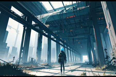 highly insanely detailed, masterpiece, top quality, best quality, highres, 4k, 8k, RAW photo, (very aesthetic, beautiful and aesthetic),  
tsutomu nihei,nihei_tsutomu,blame!,blame gakuen!,abara,TNstyle,sidonia_no_kishi,(hangar,megastructure in background,giant room,tower),bones,dome,drainpipe,toha heavy industries,letterboxed,star \(sky\),starry sky,clouds,cables,tubes,industrial pipes,ventilation fan,ventilation shaft,light particles,fence,bridge,walkway,concrete walls,metal walls,tentacles,fog,smoke,mist,foggy,buildings,air conditioner,open space,dystopia,destroyed,dark background,cyberpunk,flock,blm,science fiction, 
<lora:ABARA:0>, 
(1girl:1.3), 
solo focus, 
large forest,enchanting forest,dense forest,lush forest,tall trees,canopy,overgrown scenery,(pure blue background,transparent background:1.2),âââ