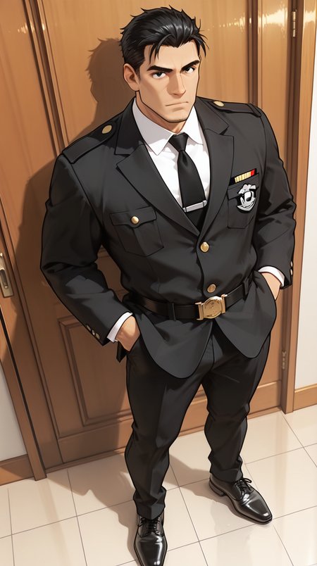 1boy, male, male only, male, male focus, handsome male, adult, single, black eyes, no beard
Masterpiece, best quality, amazing quality, very beautiful, high resolution, super fine, ridiculous, latest, most detailed, male, male focus, single, adult, mature male, secret service, secret service uniform, tall and strong, black tie, black shoes, office background, standing, majestic pose, full body
Very outstanding, masterpiece, best quality, ridiculous, latest, perfect quality, detailed background, complex details, dynamic angle, dynamic pose
<lora:add-detail-xl:0.7>
<lora:NAI_QualityV1.1:0.3>
<lora:Control_LoRA_Collectioncfg_scale_boost:0.2>
<lora:-Konohanaya:0.4>
 <lora:Kyogoku_Makoto__Delegated_Roles:0.8>
