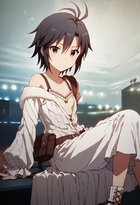 score_9,score_8_up,score_7_up,score_6_up,source_anime, <lora:Worldly_XL:1> rock concert,
1girl, solo, full figure, 
<lora:KikuchiMakoto_pony_v1:0.9> kikuchi makoto, kkcmkt, short hair, black hair, antenna hair, hair between eyes, black eyes, flat chest,  small breasts,  (long legs:1.1),
zPDXL, zPDXL-neg