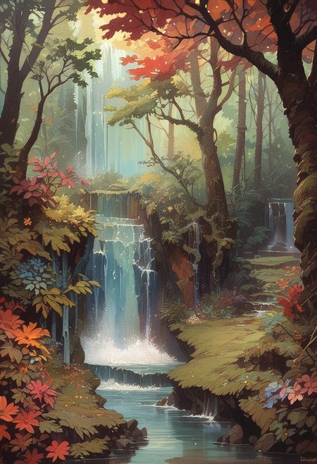 score_9, score_8_up, score_7_up,  1 dragon of the earth, waterfall, forest