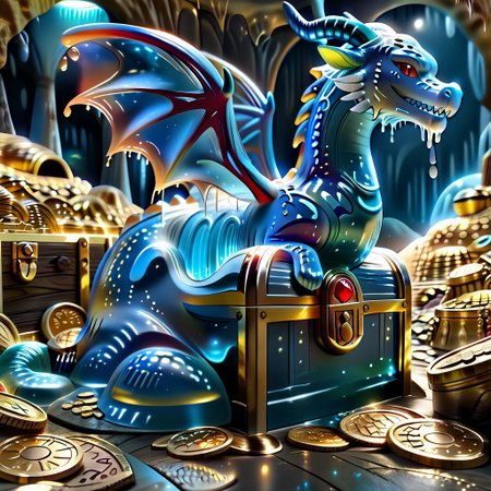 1dragon, highly detailed blue dragon, blue dragon made out of slime, scaly blue slime dragon, slime dragon with red eyes, blue slime dragon laying in its hoard, blue slime dragon with wings, dragon wings, 
multi-colored gems made out of slime, in a room of treasure made out of slime,  gold coins and bars made out of slime, wood-like treasure chest made out of slime, wood-colored slime chest, individual coins made out of slime, gold slime coins, piles of coins, 
treasure-room, treasure, treasure chest, gemstone, coins, gold bars, gold pile, 
everything made of slime, No simple background,
((translucent slime)), ((transparent slime)), (bioluminescent slime), sl1m3, slime, ais-blmn, watce, je11y, thickwater, great lighting, ral-lava, even lighting, no bright spots, saturated colors,