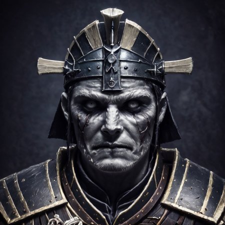 (best quality, masterpiece:1.2), sharp focus, 8k, ultra-detailed, (photorealistic:1.5), In the fading twilight, amidst the whispers of fallen leaves and the scent of blood-soaked earth, an old seasoned samurai warrior knelt, his weary form a testament to a lifetime of battles. His once-gleaming armor, scarred and dented, bore witness to countless conflicts, while his weathered face displayed the wisdom of ages. With eyes that had seen both glory and sorrow, he bowed his head in solemn reverence, paying homage to the fallen. His hands, calloused and steady, cradled a ceremonial katana, its blade reflecting the pale moonlight. In that moment of quietude, he embodied the essence of honor, resilience, and the weight of a thousand battles. art style of Fenghua Zhong, black and white, ultra res,