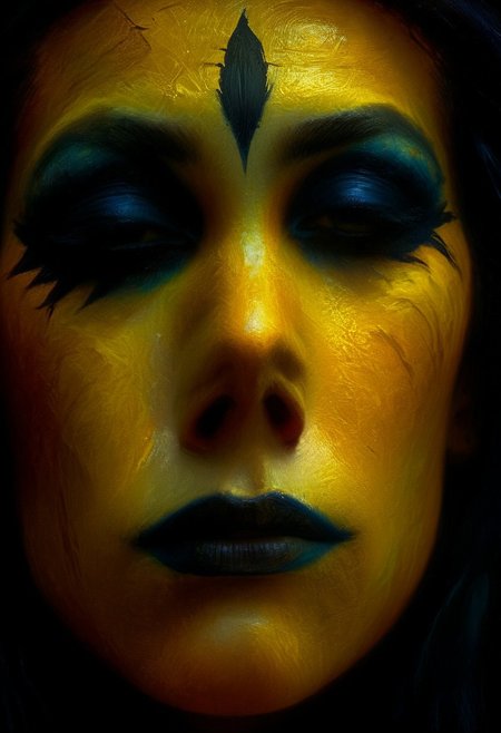 (((closeup painting))) of a female, crouched in an alley, harlequin makeup, tear streaked face, makeup running, brush strokes, impressionistic, (((dream the crow black dream))), horrifically captivating beauty, enticing the viewer closer, painted in style of clive barker, inspired with hellraiser like design, dark shot, shadows, dim light , dark light, red and black theme, cold city street, pouring rain, despair, revenge 
BREAK 
Dutch angle, unique perspective, dramatic lighting