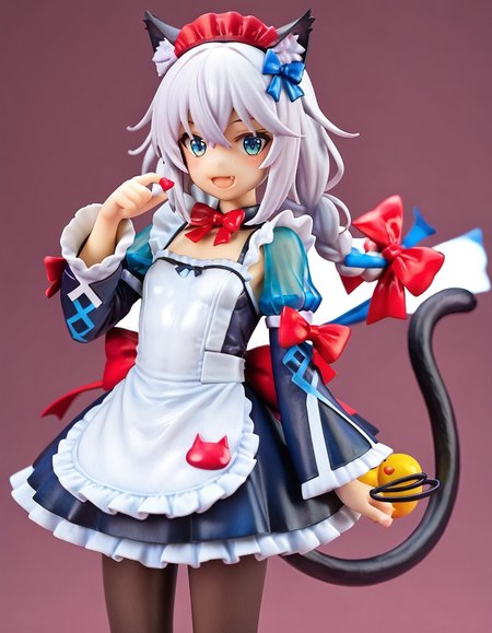 score_9_up, score_9, score_8_up, score_7_up, rating_explicit, 1girl, flat chest, tiny tits,  solo, cute, small breasts, blue eyes, hair between eyes, open mouth, bare shoulders, cat tail, tail, animal ears, breasts, thighs, animal ear fluff, looking at viewer, smile, bow, white hair, pantyhose, blush, tail bow, dress, ribbon, :d, cat ears, kemonomimi mode, detached sleeves, long hair, black pantyhose, braid, cat girl, frills, tail ornament, twin braid, fang, maid headdre,  masterpiece, best quality <lora:Siro9_IllustriousXL:1>