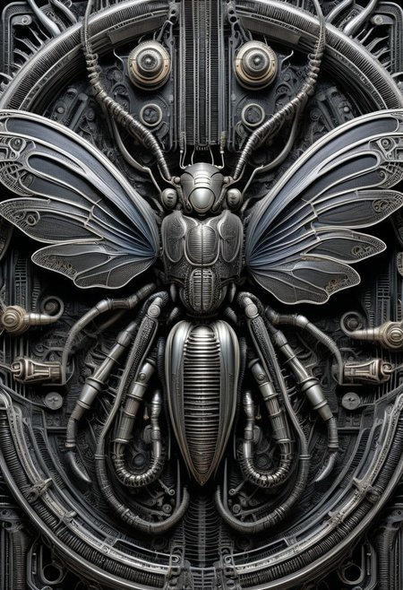detailxl, high quality,
(black blank background:1.2)
(mechanical, organs, engine, wires, huge insect, wings, multiple legs:1.4), 
(illustration by HG Giger:1.8)