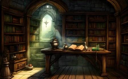 medieval, interior, medieval interior, wooden interior, table, chair, big black cauldron, shelves, books, scrolls, window covered with thin see-through animal hides, (jars filled with mysterious ingredients for brewing potions with:0.4), herbs, a small pestle and mortar, 
HD, very detailed, ambient lighting,
<lora:more_details:1> <lora:Bloodborne:0.25> ,   <lora:FantasyInteriors:0.4> fanint <lora:FantasyStudy:0.4> fanstu