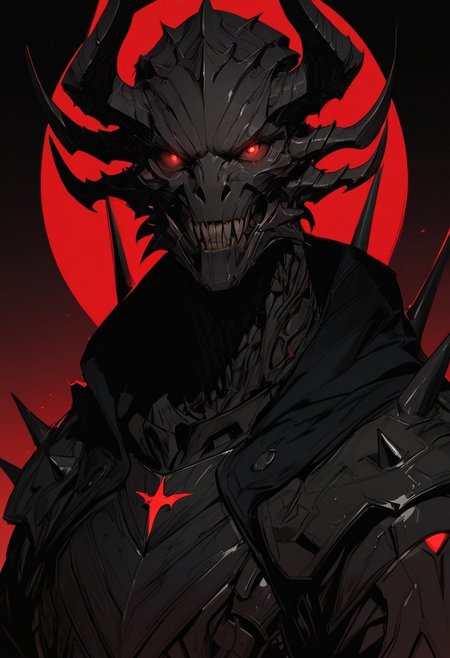 llustration, zPDXL3 , Expressiveh , score_9 , score_8 , score_7, blue and red contrast lighting, dynamic viewpoint, dynamic angle, vibrant colors, beast, horns, demon wearing death themed armor, ribcage style cuirass, spiked pauldrons highly detailed , high quality , high res, mask , dark halo