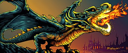 masterpiece, best quality,  no humans, open mouth, wings, portrait of a dragon (spitting  fire:1.2) furiously by dnmumfrd <lora:dan_mumford:1>