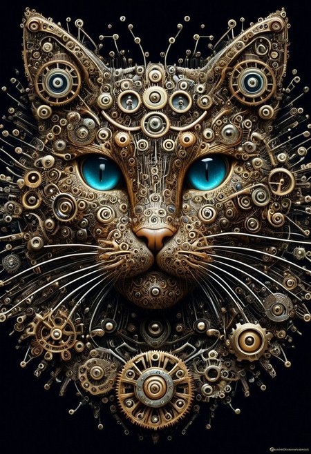 Cybernetic Wonderland made out of gears, wm_cyber, gearstyle, ((cute cat face))