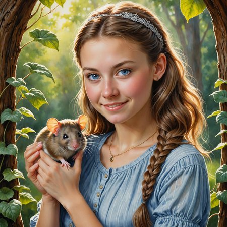 by  Lisa Keene  and  Andrew Ferez  in the style of  Mark Keathley  ,   cute 18 year old woman and her pet mouse  ,  watercolor  <lora:watercolor_by_ntc:1.00>   <lora:more_art:0.30><lora:clothing_slider:2.00><lora:great_lighting:1.30><lora:aesthetic:1.15><lora:photorealistic_portrait:1.25><lora:RMSDXL_Enhance:0.45><lora:RMSDXL_Creative:0.35><lora:RMSDXL_Photo:0.45><lora:RMSDXL_Darkness_Cinema:0.50><lora:XDetail_heavy:0.45><lora:perfect_eyes:0.15><lora:perfect_hands:0.15><lora:midjourney:-0.15><lora:looking_at_viewer:0.75><lora:dpo:0.25>