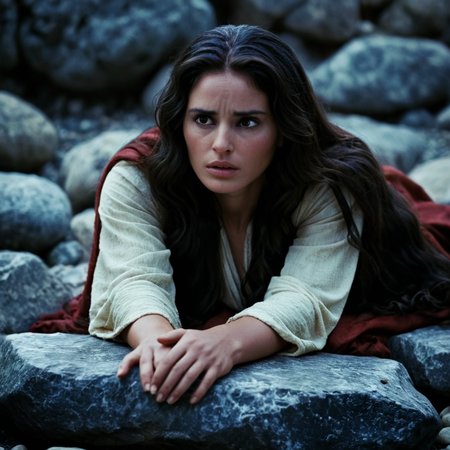 cinematic film still of cinematic film still of  <lora:add-detail-xl:0.1>1
<lora:detailed:0.2>
<lora:perfection style:0.2>
<lora:eyetune:0.5>
 <lora:xl_more_art-full_v1:0.3>
 <lora:Ron Fricke style:0.3>
 <lora:The Passion of the Christ style:0.9>
 <lora:TeethXL:1>
In the 1st century ancient history, an epic dramatic cinematic photo of a mary magdalene woman laying on the ground with her hands on rocks looking in sadness at camera,1girl,solo,long hair,looking at viewer,black hair,closed mouth,black eyes,lips,realistic ,horror movie themed, sharp, detailed, epic photography, artistic, dramatic light, cinematic style, film style, The Passion of the Christ style, shallow depth of field, vignette, highly detailed, high budget, bokeh, cinemascope, moody, epic, gorgeous, film grain, grainy