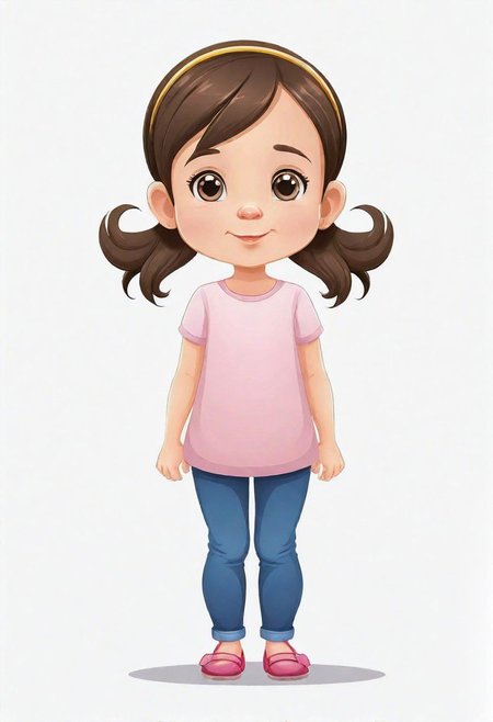 girl, small, very cute, arms to the sides, full length, looking at the viewer, no shading, white background
cartoon, negative space accent style, free png vector design,