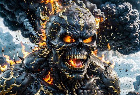 According to the rules, in such cases, it was supposed to become a black impenetrable cloud, fill the entire space with itself, catch up with  gold DEVIL SPAWN horror and look at him with an ominous luminous look from nowhere and from everywhere, which Bomchi immediately did.  Feeling of fear, feeling of horror,rich colors, ultra clear image, more realistic, high resolution photos, 8K HD wallpapershigh quality, intricate details,  ultra detailed, ,depth of field, 8k resolution trending on Artstation Unreal Engine 5, Epic,detailed background, <lora:xl_more_art-full_v1:1.2>  <lora:JuggerCineXL2:0.8> , Cinematic,  <lora:EnvyActionShotXL01:0.8> action shot