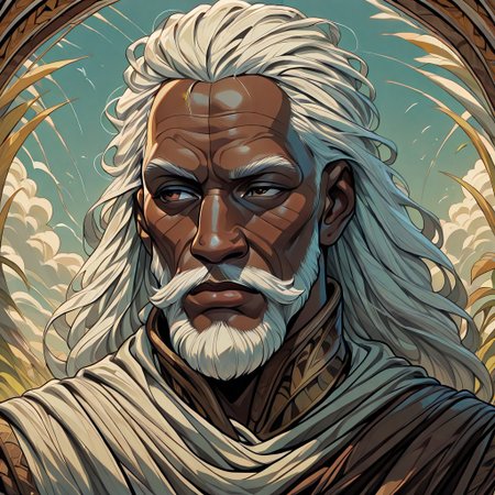 masterpiece, best quality, newest, absurdres, highres, anime, anime style, detailed face, 1boy, Illustratedafricanfemale, dark-skinned male, african male, african, old man, old, wrinkles, winkly face, dredlocks, white hair
