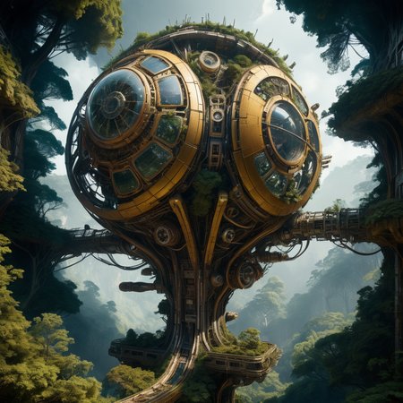 Biomorphic stunning abondend space station ruin in forest biomechanical interface maximalist perfect illustration, digital painting art, scifi, futuristic, utopian, machine parts, body parts, wires, circuits, highly detailed, floral, octane render, cinematic, aerial look from above, hauntingly surreal, highly detailed and intricate, rich deep colors, intricate artwork masterpiece, ominous, matte painting movie poster, golden ratio, intricate, epic, artistic masterwork by head of prompt engineering  <lora:xl_more_art-full_v1:0.5> <lora:add-detail-xl:2>