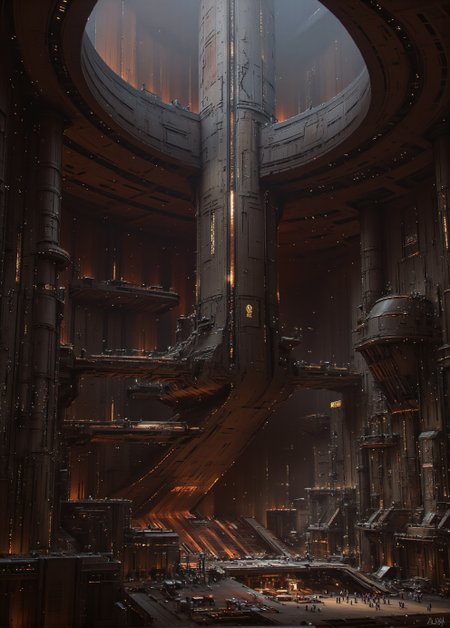 <lora:ck-Sci-Fi-Concepts:1.0>, in the style of ck-sfc, low angle view, A dystopian metropolis sprawls beneath a fractured dome made of reinforced graphene and nanoglass, its surface marred by the scars of past meteor impacts. The city’s heart pulses with the glow of a massive fusion reactor, casting eerie shadows over the densely packed modular structures stacked like honeycomb cells. Bridges connect these precarious living quarters, their railings lined with scavenged solar panels. Markets bustle in the lower sectors, where merchants sell lab-grown food and black-market oxygen filters under makeshift LED lights. The dome’s surface flickers with projected constellations, masking the blood-red Martian sky outside. A vast central tower, shaped like a needle piercing the dome, serves as the headquarters of an authoritarian regime, its crest emblazoned with a glowing insignia visible from every corner. The faint sound of propaganda echoes across the city, mingling with the faint hissing of life-support systems struggling against the dome’s aging infrastructure.
<lora:flux.1_lora_flyway_Epic-detail_v2:1.0>
<lora:Dark_Gray_Photography:0.30>