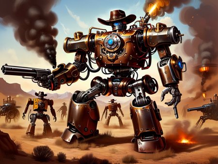 <lora:CulturePunkAI_3:.9> CattlePunkAI   battle mech  Highly detailed, amazing, Impressive lighting, vibrant colors, Ultra Realistic, High quality, Highly detailed, trending on artstation, intricate detailed background