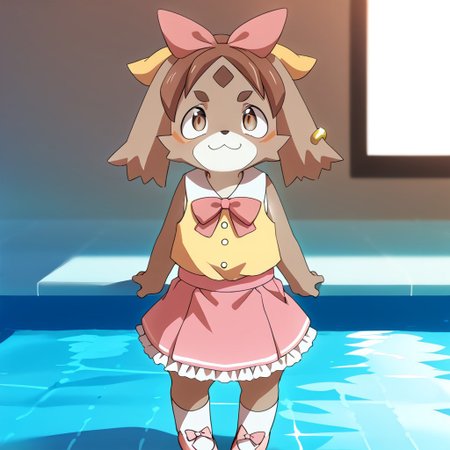 score_9, score_8_up,score_7_up,moe, cute, background:pool,indoors,((by cotora)),((by manmosu marimo)),
 1boy, furry male, fr3ddi3, solo, animal ears, brown eyes, 
earrings, smile mouth, clothed,crossdressing
,cropped shirt,j-fashion,pink_bottomwear,sleeveless shirt,  buttons, frilled skirt,  pink_shoes,
accessory,hair_accessory,pink_topwear,pink skirt,miniskirt, pink bow, hair ribbon,head bow,neck bow,bow tie,