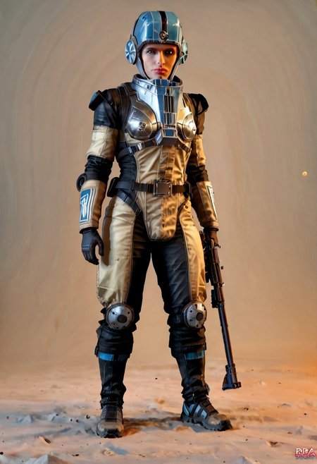 badass Corpus, corpus crewman, Tan and black corpus suit, corpus tileset,  1boy, wearing cirpus crewman outfit, wearing corpus crewman helmet, holding gun, holding dera rifle, Dera, corpus gun, gun, dera rifle, dera gun,
(Corpus helmet, wearing helmet, wearing corpus helmet), , (dark shot:1.17), ((epic)) realistic, faded, , art, (hdr:1.5), (muted colors:1.2), hyperdetailed, (artstation:1.5), cinematic, warm lights, dramatic light, (intricate details:1.1), complex background, (rutkowski:0.8),((full body:1.9)), by Blizzard entertainment, big armor, l, wearing corpus helmet, low light, facing camera, lot of details, detailed armor, half side portrait, on corpus tileset, (night time),