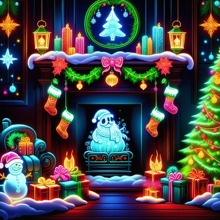 hyper detailed masterpiece, dynamic realistic digital art, awesome quality, DonMN30nChr1stGh0stsXL neon christmas card designs, jacob marley, lanterns,stuffing, tranquil and serene,wholesome and heartwarming,grateful and thankful, crystal chandeliers, hanging stockings by the fireplace  <lora:DonMN30nChr1stGh0stsXL-000009:1>
