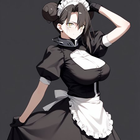 <lora:Takeuchi_Takashi_PonyXL_style_v01:1>
<lora:agent.pony:1>
score_9 , score_8_up , score_7_up , source_anime , 
masterpiece , best quality , ultra-detailed , 
BREAK
agent \(girls' frontline\), maid
1girl , woman , huge breasts , light smile , light blush , ((medusa (fate)):0.5)  , 
long black hair  , maid dress ,  
arm up