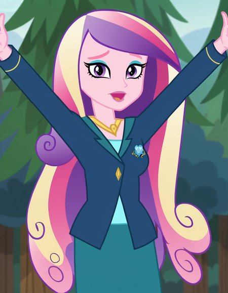 score_9, score_8_up, score_7_up, source_anime, <lora:dean-cadance-movie-ponyxl-lora-nochekaiser:1>, cadance, long hair, very long hair, purple eyes, pink hair, purple hair, multicolored hair, two-tone hair, eyelashes, makeup, eyeshadow, skirt, formal, suit,, forest, trees, foliage, wildlife, greenery, , on back, arm support, arms up, incoming hug, pov, reaching, reaching towards viewer,, looking at viewer, solo,, dutch angle, cowboy shot