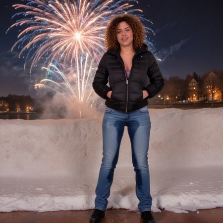 Omo wet
Wetting
Dark spot on crotch
Realistic style.
Cute sexy and fit girl 30 years. Jeans. Winter jacket. Curly hair. She just started peeing, only crotch is visibly wet.
New years celebration with fireworks in the background.she is Super drunk and passed out from too much alcohol. Lying down 
Cute face
Full body picture. Show face. Facing camera.
Photo realistic