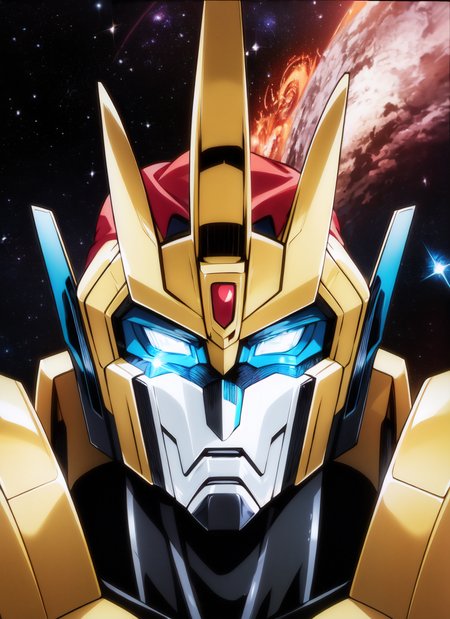 portrait of optimus prime, transformer, robot, mecha, jojo no kimyou na bouken, cosmos, universe, space, <hypernet:sxz-jojo-v1-3000:0.6>