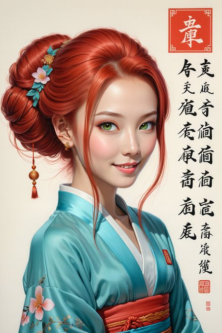 by Mab Graves and Tara McPherson and Adrianus Eversen in the style of Miho Hirano and Eddie Mendoza,  pastel drawing <lora:pastel_drawing:1.00> ,   Chinese character,  red_haired    <lora:more_art:0.35> <lora:RMSDXL_Enhance:0.50> <lora:RMSDXL_Creative:0.50> <lora:RMSDXL_Photo:0.50> <lora:RMSDXL_Darkness_Cinema:0.50> <lora:clothing_slider:1.50> <lora:great_lighting:1.50> <lora:aesthetic:1.50> <lora:looking_at_viewer:1.50> <lora:photorealistic_portrait_v2:0.25> <lora:attractive_v2:0.15> <lora:extremely_detailed_v2:0.25> <lora:add_detail:0.25> <lora:perfect_eyes:0.25> <lora:perfect_hands:0.50> <lora:midjourney:-0.15>