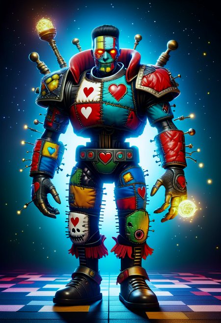 hyper detailed masterpiece, dynamic realistic digital art, awesome quality,DonMFr4nk3nst31nXL sewn together patchwork  abomination male cyberspace avatar- digital personas manifested as radiant, virtual being of light, , grenade launcher, hyper detailed masterpiece, dynamic realistic digital art, awesome quality,synthetic calligraphy studio,cursed supergiant,employment queen of hearts' throne bloom,space-time continuum, radical,bewitched,chaos,glittering,goal-oriented, , sinister, eerie  <lora:DonMFr4nk3nst31nXL-000008:0.8>