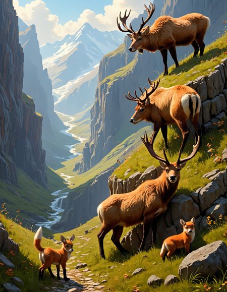 surreal landscape,creator landscape,stale of Vasily Polenov (open-air realism), Tundra with migrating caribou herds, rusted scythe in grass, dry-stone wall network,red fox teaching cubs.
 <lora:LCMTurboMix_DPM_SDE_Karras:0.7>,
<lora:Flux-style-xl-lora:0.7> flux-style,
<lora:extremely_detailed:0.7> extremely detailed,
<lora:WildcardX-XL-Detail-Enhancer:0.3>,
<lora:add-detail-xl:0.7>,
BeyondSDXLv3,
(8k,highly detail, cool colors, grand illumination, dynamic cinematic perfect background, stunning detail,absurd detail, high quality, masterpiece,aesthetic, illustration, perfect composition, intricate details, absurdres),