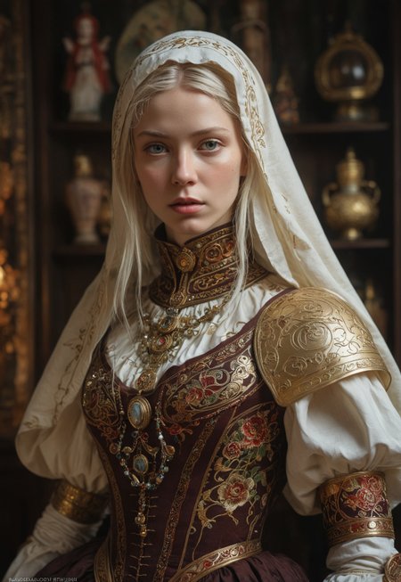 highly detailed and hyper realistic photo, by B. Yeager , by Ivan Bilibin , by Adrian Ghenie , a bleached, a human-like advanced female android , in the style of  mandola art, limited dark palette, unusual dark colors, faded colors, atmospheric haze, highly dramatic cinematic lighting, motion blur, film grain,  professional, excellent composition, finest details, maximized details, ultimate detail level, masterpiece, best quality