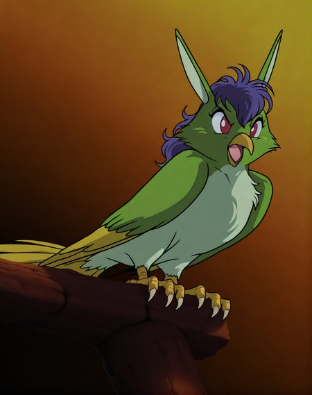 masterpiece, best quality, amazing quality, very aesthetic, absurdres, newest, volumetric lighting, directional lighting, vector art, lineart, vector graphics, detailed background,  solo,feral, murugu, bird, gradient background, full body ,  cute, open mouth, sexy upset expression, flying side view, folded wings,  <lora:Murugu_Bird_XL IL:1><lora:Anime_Screencap:1> anime coloring