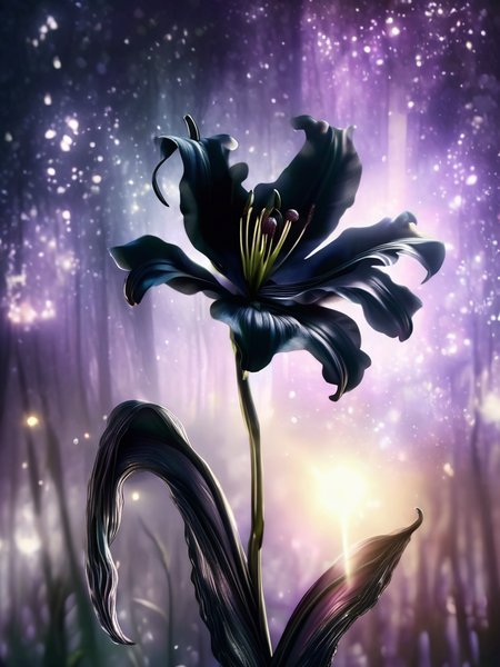 DonMM4g1cXL  fantasy black lily flower ingrid-elias-style lens flare, ominous fairy background <lora:ingrid_elias_style_v2:1>  <lora:DonMM4g1cXL-v2.1:1>