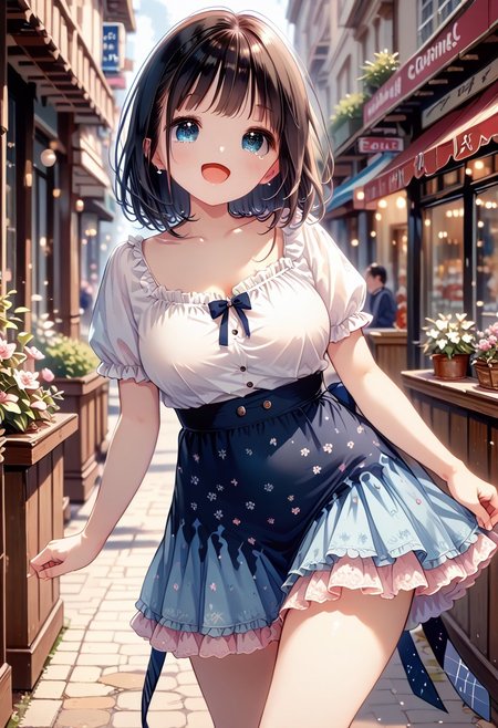 score_9, score_8_up, score_7_up, 1girl, (big breasts1.2). smiling, happy, wide thighs, wide hips, mature woman, ChiguchiMP, masterpiece, best quality, ultra high res, smiling, happy, (detailed eyes:1.2), Highest quality, outstanding details, super high resolution, (fidelity: 1.4), the best illustration, favor details, highly condensed, with a delicate and beautiful face, delicate collarbone, high-quality fishtail skirt, shyness