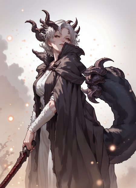 Action Figure of score_9, score_8_up, score_7_up, source_anime, sketch,score_6, standing, lights,blurred background,mature woman, Morgott the Omen King, (fog:1.2),blood, horns, white background, solo, tail, <lora:Morgott_the_Omen_King:0.8>