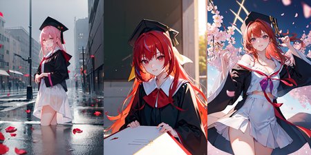 highly insanely detailed, masterpiece, top quality, best quality, highres, 4k, 8k, RAW photo, (very aesthetic, beautiful and aesthetic), 
__lazy-wildcards/subject/costume/graduation_robe/prompts__, 
<lora:gradgown:0.5>, 
(1girl:1.3), solo focus, 
(__lazy-wildcards/char/haircolor__), 
__lazy-wildcards/dataset/background__, 
__lazy-wildcards/subject/moment/random/prompts__âââ