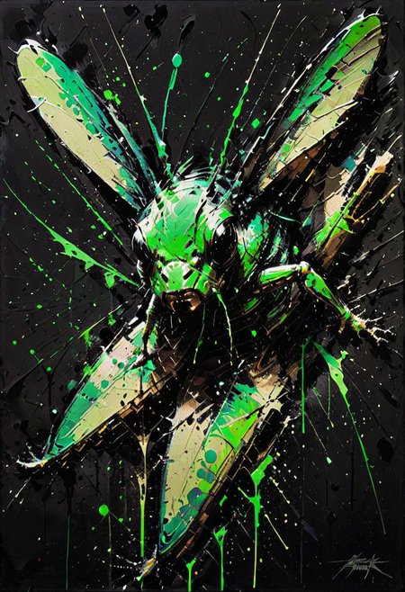 dynamink grass-hopper, metallic green ink on a solid black background, expressive, <lora:dynamink:1>,