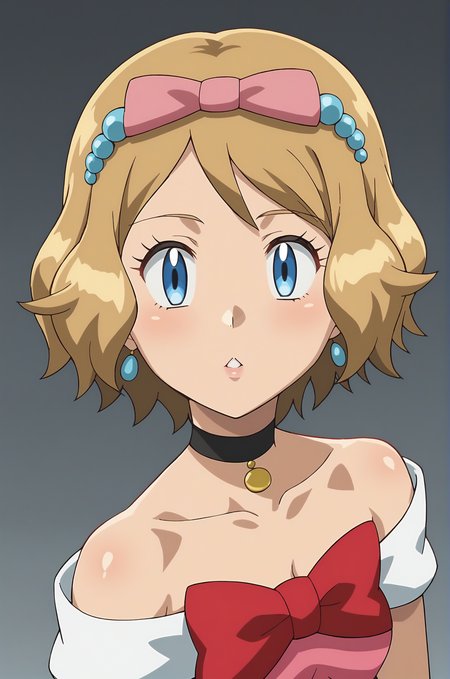 score_9, score_8_up, score_7_up, source anime, anime, animification, anime screencap, anime coloring, vivid colors, shiny skin, skindentation, deep skin, depth of field, high quality, highres, (dynamic angle,dynamic pose),
serenaperf, 1girl, solo, short hair, blue eyes, blonde hair, hair ornament, dress, bow, bare shoulders, jewelry, collarbone, upper body, hair bow, earrings, parted lips, choker, shiny, off shoulder, red bow, shiny hair, eyelashes, black choker, pink bow, pink dress, serena \(pokemon\)
BREAK
masterpiece,high quality
<lora:Serena_Perfomance_Outfit-09:0.9>