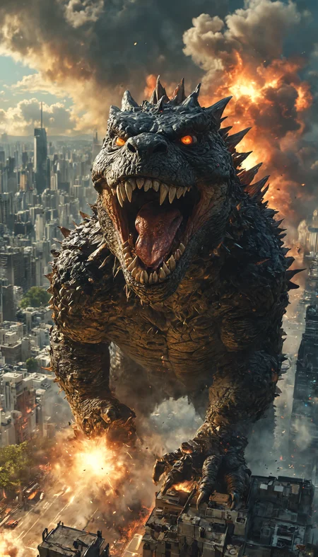 concept art masterpiece, concept art, sky view, Godzilla attacking Tokyo, gamma ray shot out from mouth, dramatic lighting, epic scene, extreme details, sharpness, 8k resolution <lora:MJ52:0.5> <lora:add-detail-xl:1> . digital artwork, illustrative, painterly, matte painting, highly detailed
