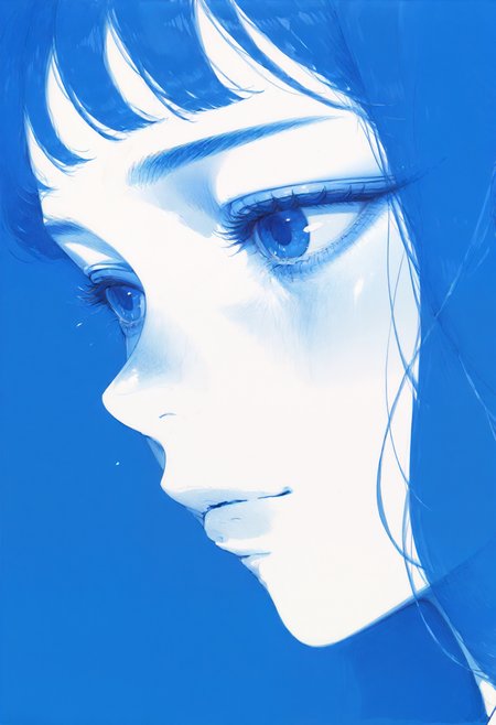 feelingblue, blue theme, monochrome, 1girl,portrait,eyelashes,