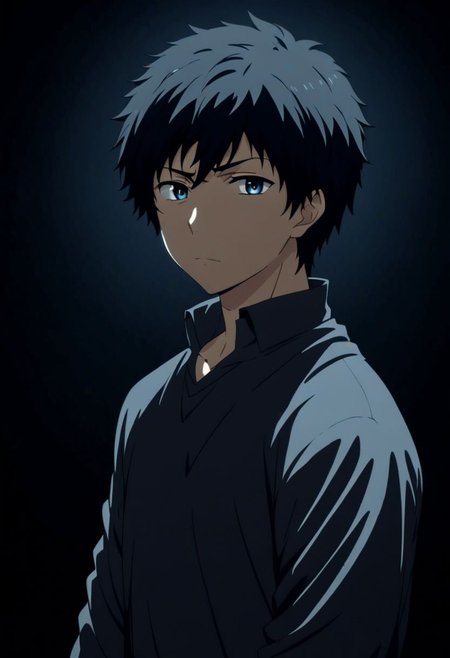 high resolution, solo, best quality, 1Boy, Arata Kaizaki, Black Hair, cool, Mysterious black background, Movie lighting, a sense of atmosphere, OverallDetail