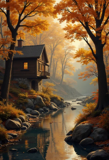 Autumn. Otherworldly. bebop_style, <lora:Cowboy_Bebop_Style:0.8> ,<lora:impossible_geometry_V1.0:0.4> <flux <lora:flux.1_lora_flyway_Epic-detail_v2:0.8>